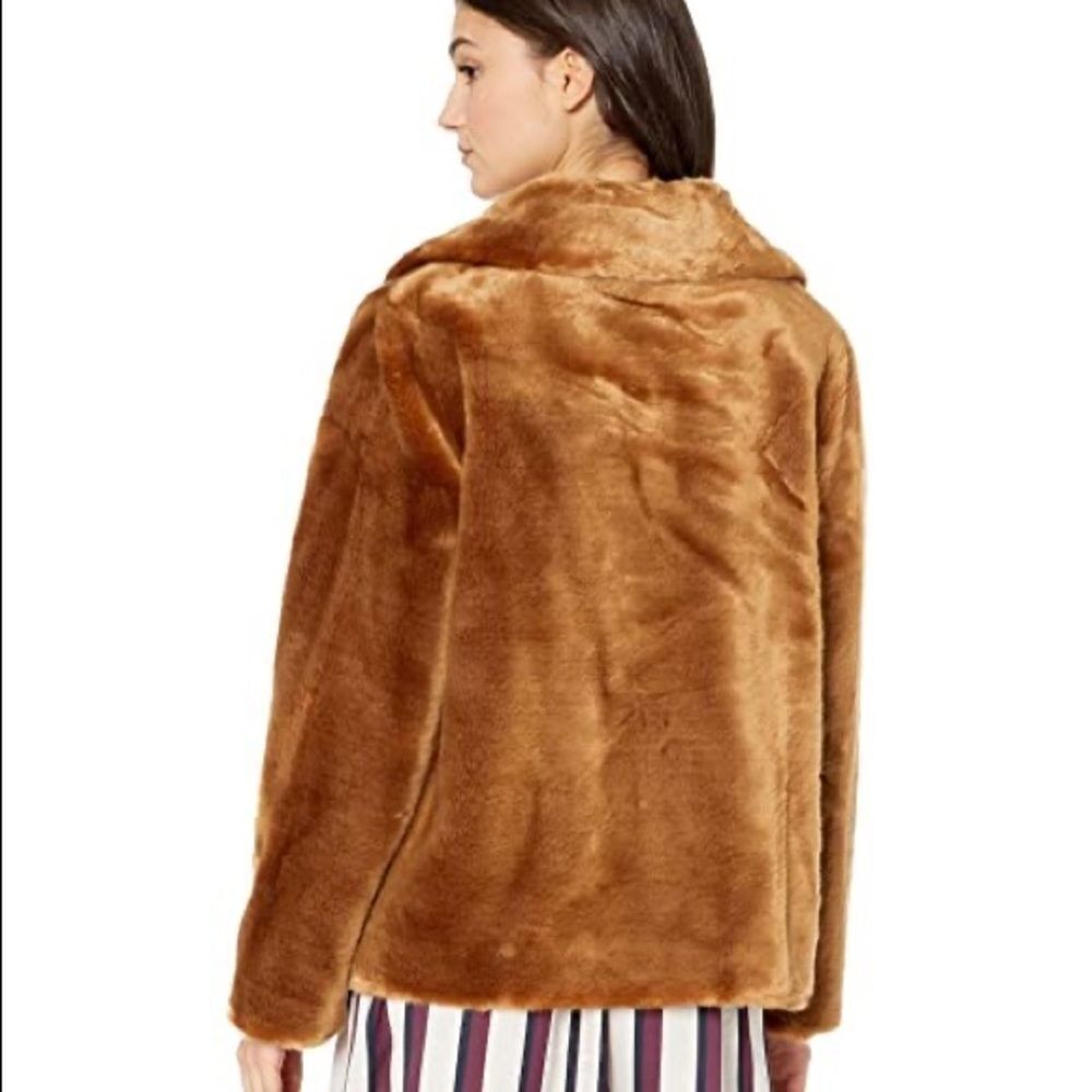 Kate Spade Caramel Brown Faux Mink Fur Coat with Silky Pink Lining SZ L NWT - Picture 9 of 16